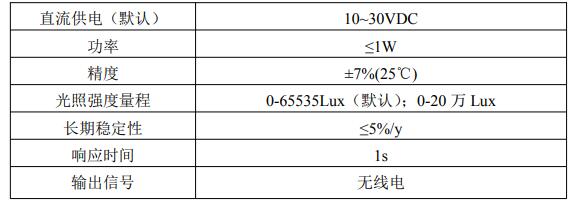 無線光照變送器技術(shù)參數(shù)